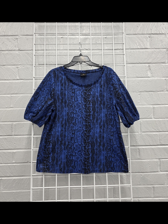 JM Collection Tops - JM Collection Blue Snake-Print Puff Sleeve Women's Top